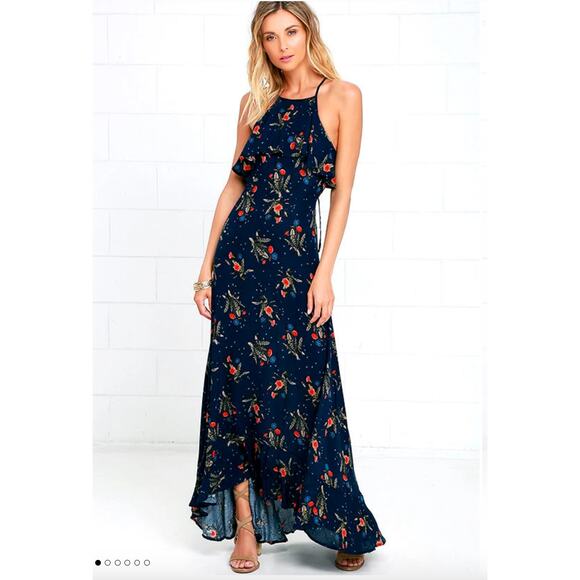 Lulus Dresses & Skirts - Lulu's Petal Wishes Navy Blue Floral Print Maxi Dress sz M